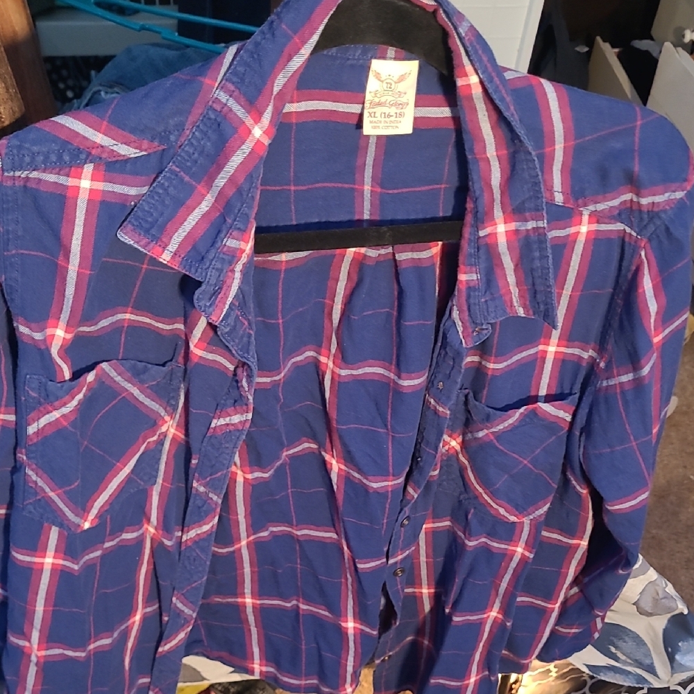 Last Call Free With Sale Faded Glory Blue and Pink Plaid Long Sleeve Top